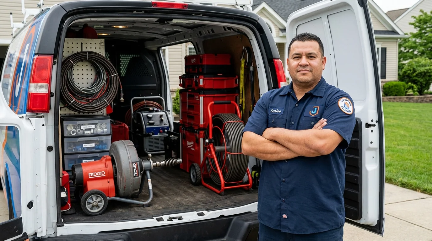 Professional drain cleaning equipment and Johns Plumbing LLC plumber in Norwood